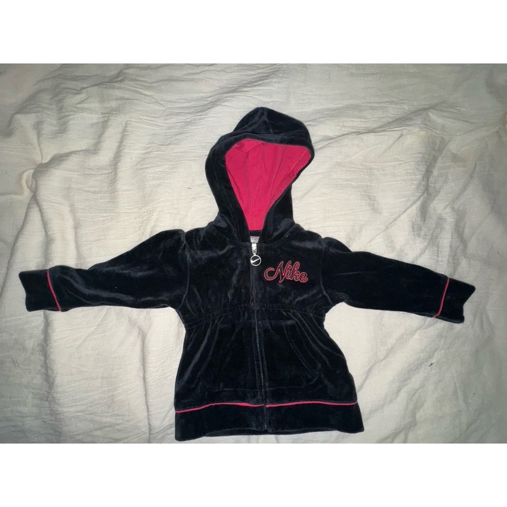 Nike infant black/ hot pink embroidered cinch waist velour track jacket 18 mths